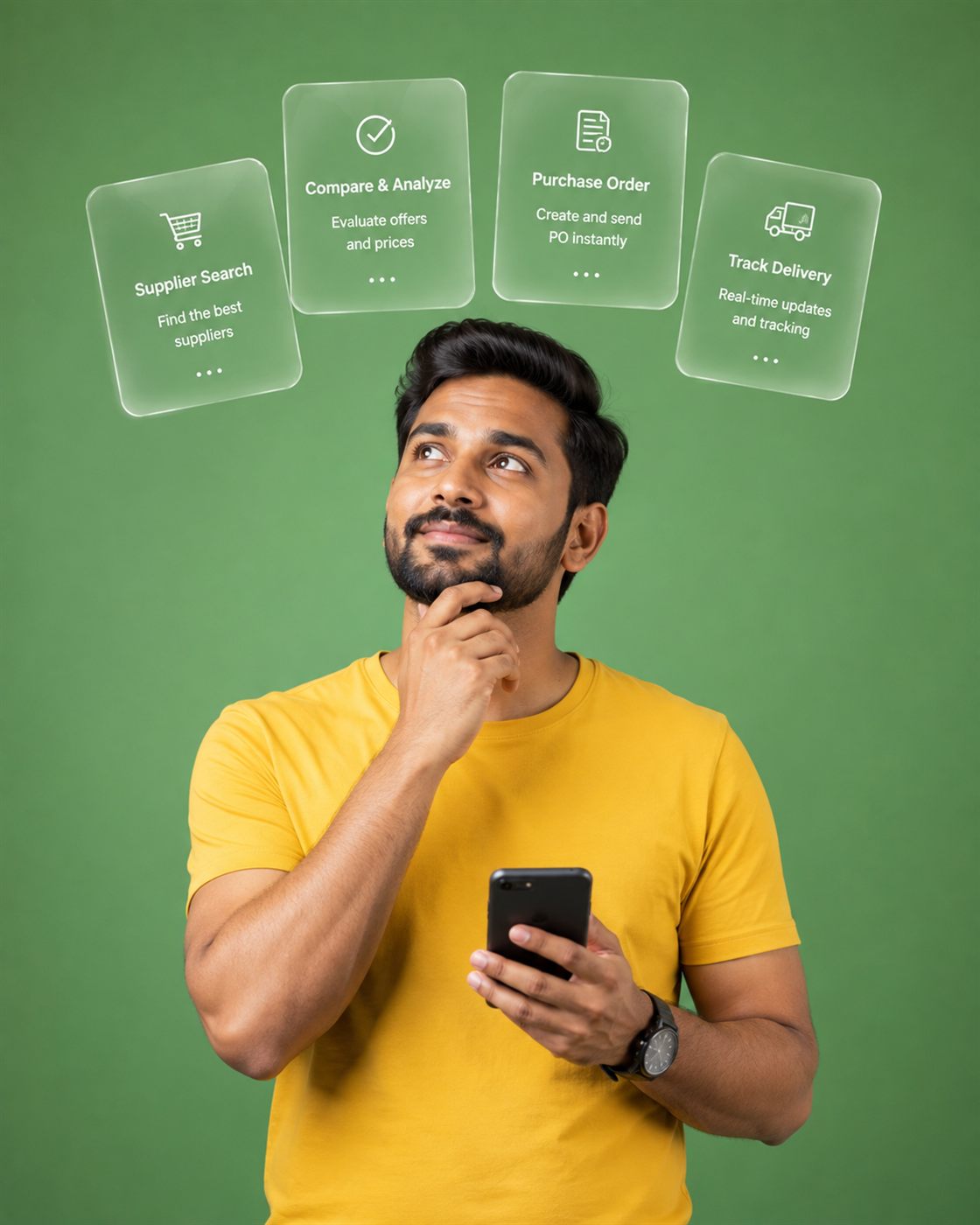 Buyer comparing suppliers, quotations and delivery tracking