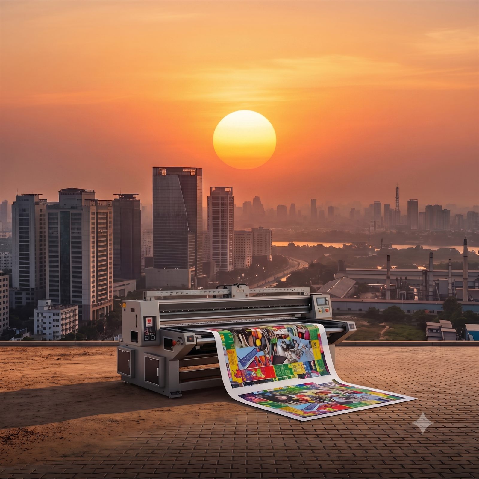 Wide-format production against the Dhaka skyline
